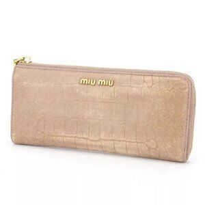 MIU MIU Purse Purse Crocolates Pink Beige Press Leather Authentic USED